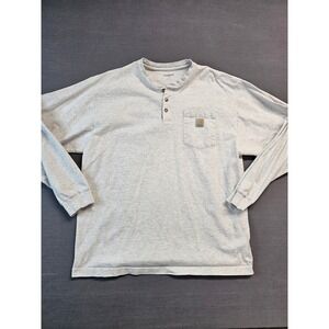 Carhartt Mens Long Sleeve Henley T Shirt Pocket Gray Size L Cotton Blend